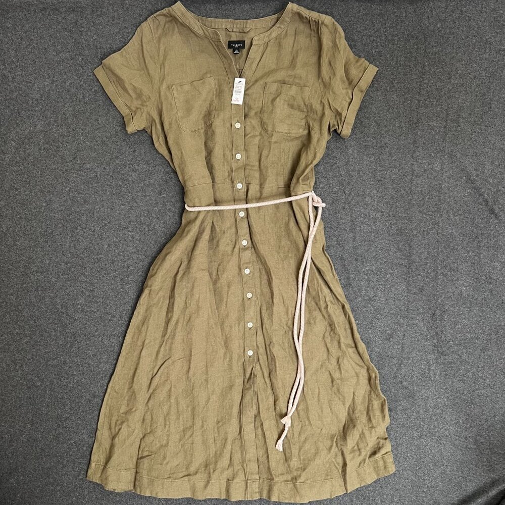 TALBOTS Linen Fit & Flare Shirt Dress 12P NWT Vacation Wedding Guest Cruise - Picture 2 of 6